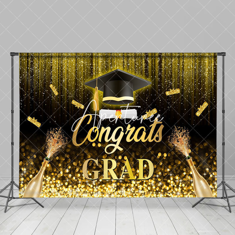 Aperturee - Black Gold Glitter Champagne Graduation Backdrop