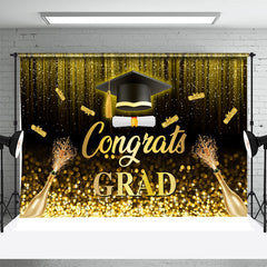 Aperturee - Black Gold Glitter Champagne Graduation Backdrop