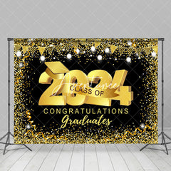 Aperturee - Black Gold Glitter Class Of 2024 Graduation Backdrop