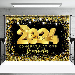 Aperturee - Black Gold Glitter Class Of 2024 Graduation Backdrop