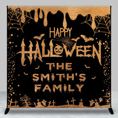 Aperturee - Black Gold Glitter Custom Happy Halloween Backdrop