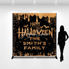 Aperturee - Black Gold Glitter Custom Happy Halloween Backdrop