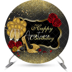 Aperturee - Black Gold Glitter High Heel Round Birthday Backdrop