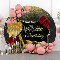 Aperturee - Black Gold Glitter High Heel Round Birthday Backdrop