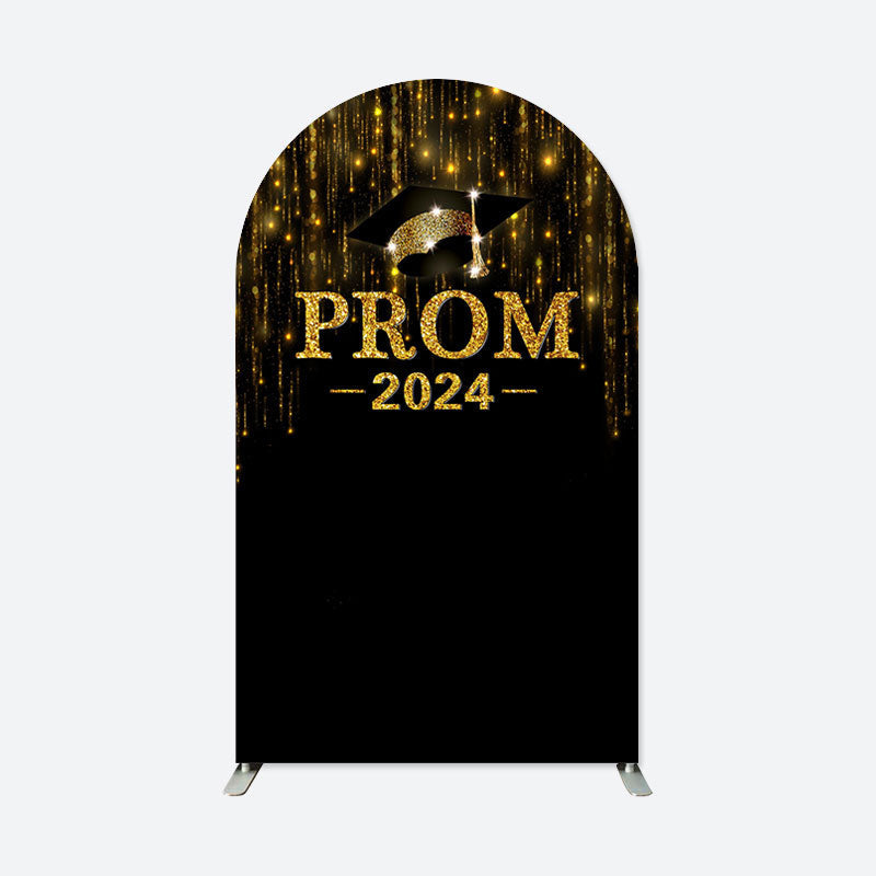 Aperturee - Black Gold Glitter Prom Party Graduation Arch Backdrop