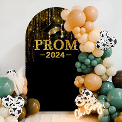 Aperturee - Black Gold Glitter Prom Party Graduation Arch Backdrop