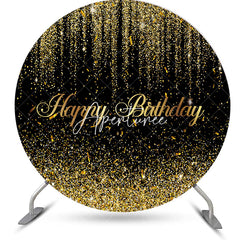 Aperturee - Black Gold Glitter Ribbons Round Birthday Backdrop