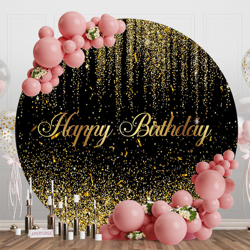 Aperturee - Black Gold Glitter Ribbons Round Birthday Backdrop