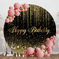 Aperturee - Black Gold Glitter Ribbons Round Birthday Backdrop