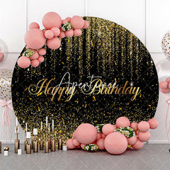 Aperturee - Black Gold Glitter Ribbons Round Birthday Backdrop