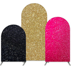 Aperturee Black Gold Glitter Theme Hot Pink Birthday Arch Backdrop Kit