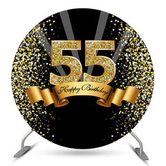 Aperturee Black Gold Happy 55th Birthday Glitter Ribbon Round Backdrops