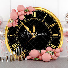 Aperturee - Black Gold Laeacco Clock Round Birthday Backdrop