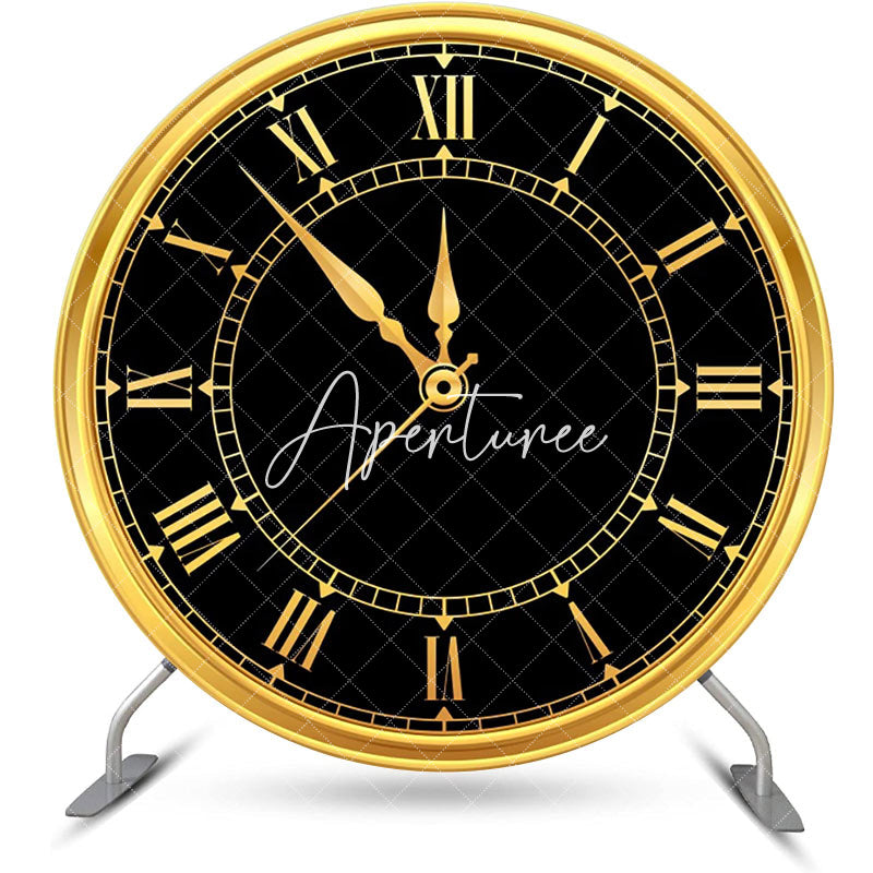 Aperturee - Black Gold Laeacco Clock Round Birthday Backdrop