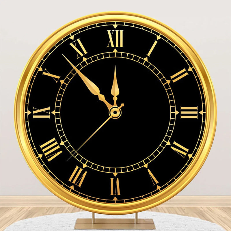 Aperturee - Black Gold Laeacco Clock Round Birthday Backdrop