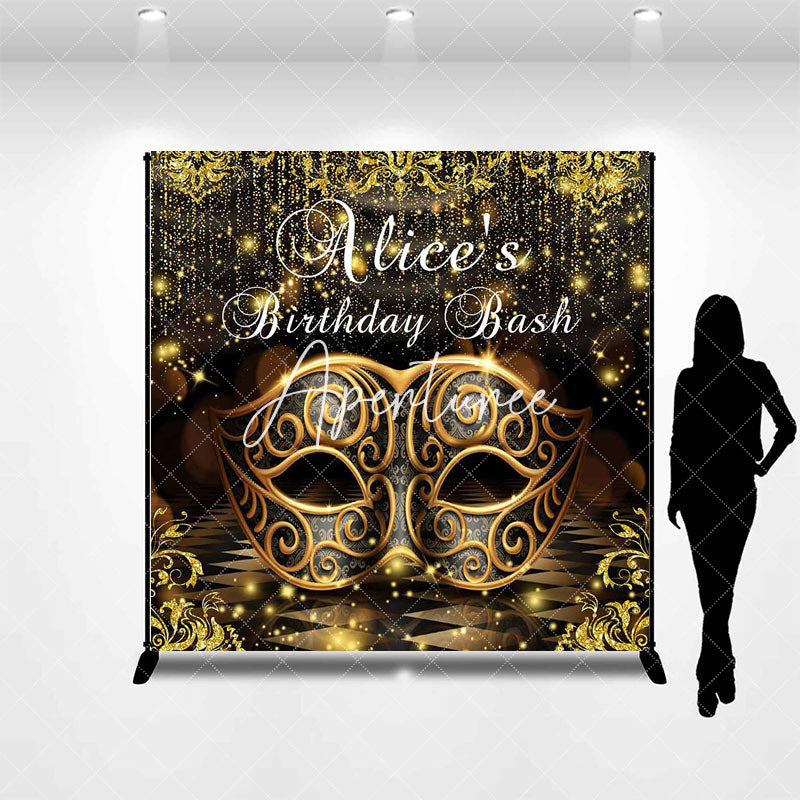 Aperturee - Black Gold Masquerade Custom Birthday Bash Backdrop