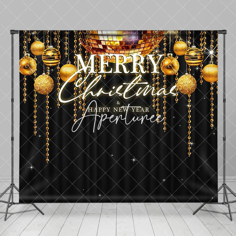 Aperturee - Black Gold Merry Christmas Happy New Year Backdrop