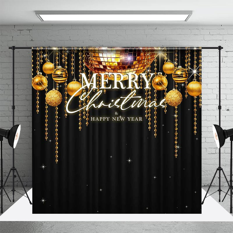 Aperturee - Black Gold Merry Christmas Happy New Year Backdrop