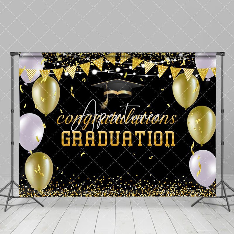 Aperturee - Black Gold Purple Balloon Ribbon Graduation Backdrop