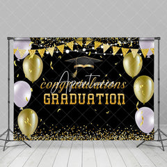 Aperturee - Black Gold Purple Balloon Ribbon Graduation Backdrop