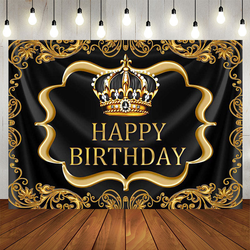 Aperturee - Black gold royal crown birthday Photo Booth backdrop