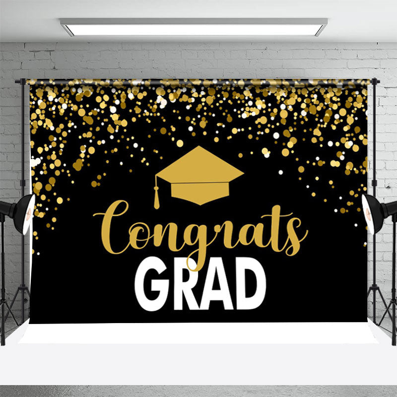 Aperturee - Black Gold Sequin Bachelor Cap Graduation Backdrop