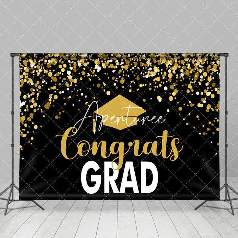 Aperturee - Black Gold Sequin Bachelor Cap Graduation Backdrop