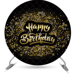 Aperturee - Black Gold Sliver Stars Round Backdrop For Birthday