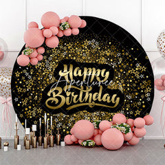 Aperturee - Black Gold Sliver Stars Round Backdrop For Birthday