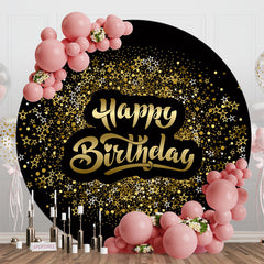 Aperturee - Black Gold Sliver Stars Round Backdrop For Birthday