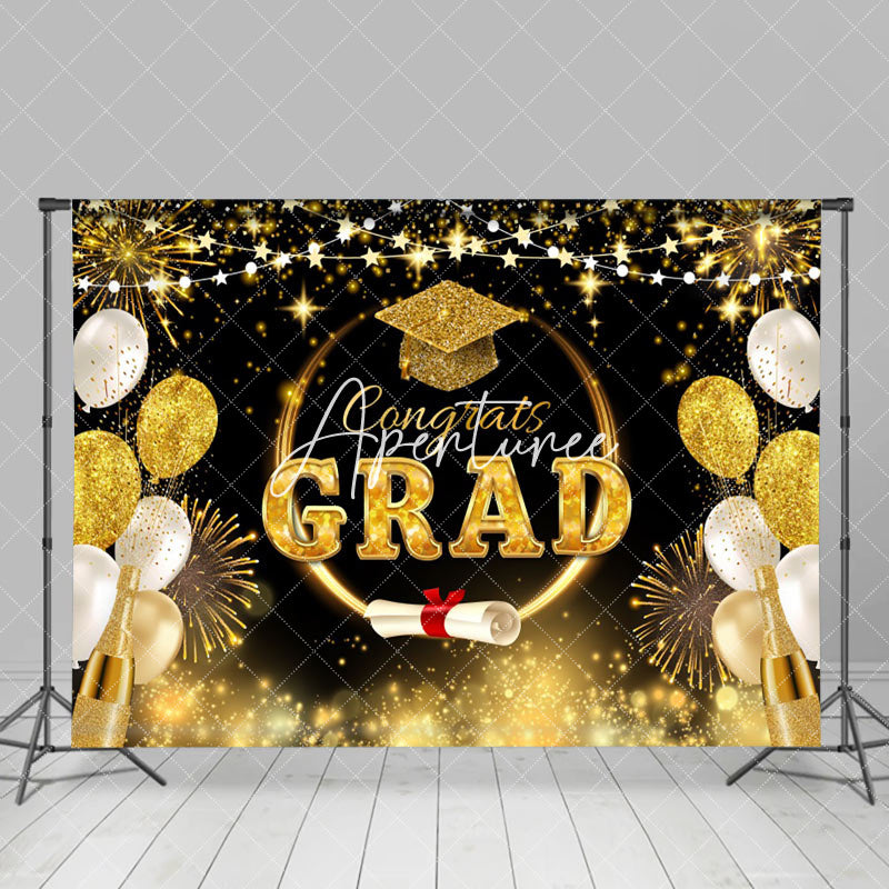 Aperturee - Black Gold Sparkle Champagne Graduation Backdrop