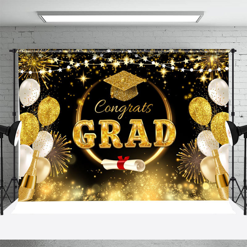 Aperturee - Black Gold Sparkle Champagne Graduation Backdrop