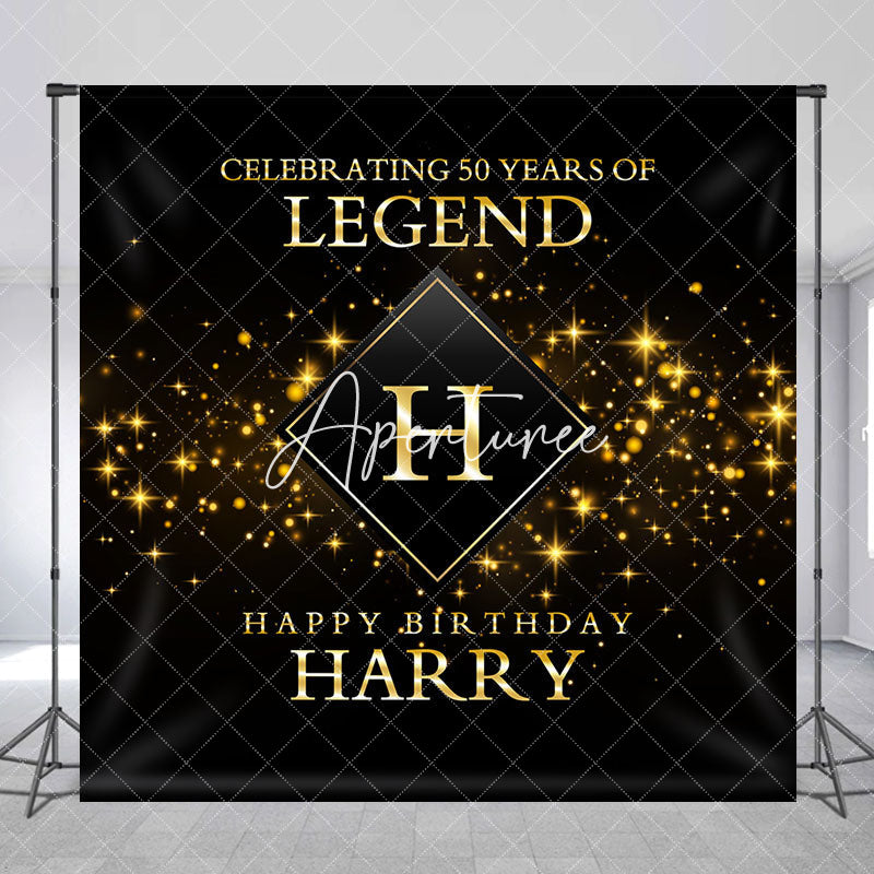 Aperturee - Black Gold Sparkle Custom 50th Birthday Backdrop