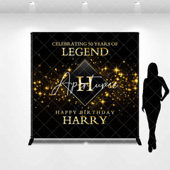 Aperturee - Black Gold Sparkle Custom 50th Birthday Backdrop