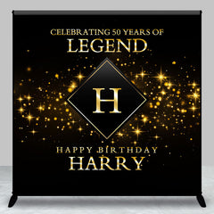 Aperturee - Black Gold Sparkle Custom 50th Birthday Backdrop