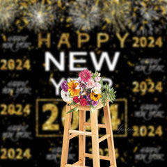 Aperturee - Black Gold Sparkling Happy New Year 2023 Backdrop