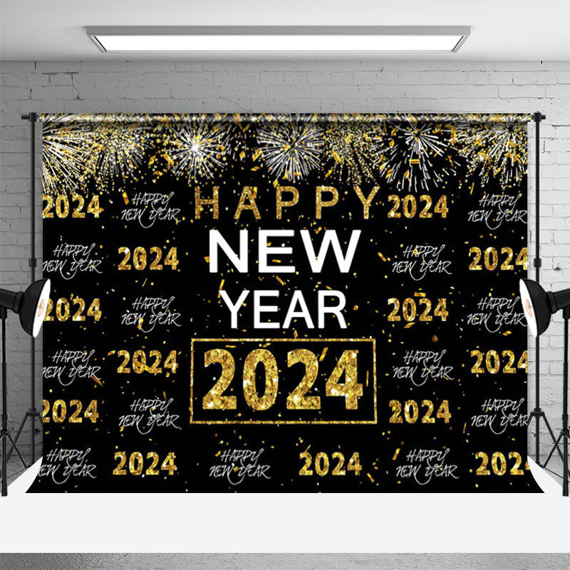 Aperturee - Black Gold Sparkling Happy New Year 2023 Backdrop