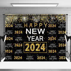 Aperturee - Black Gold Sparkling Happy New Year 2023 Backdrop