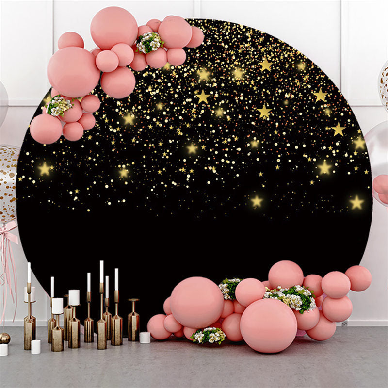 Aperturee Black Gold Starry Sky Happy Birthday Round Backdrop