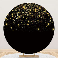 Aperturee Black Gold Starry Sky Happy Birthday Round Backdrop