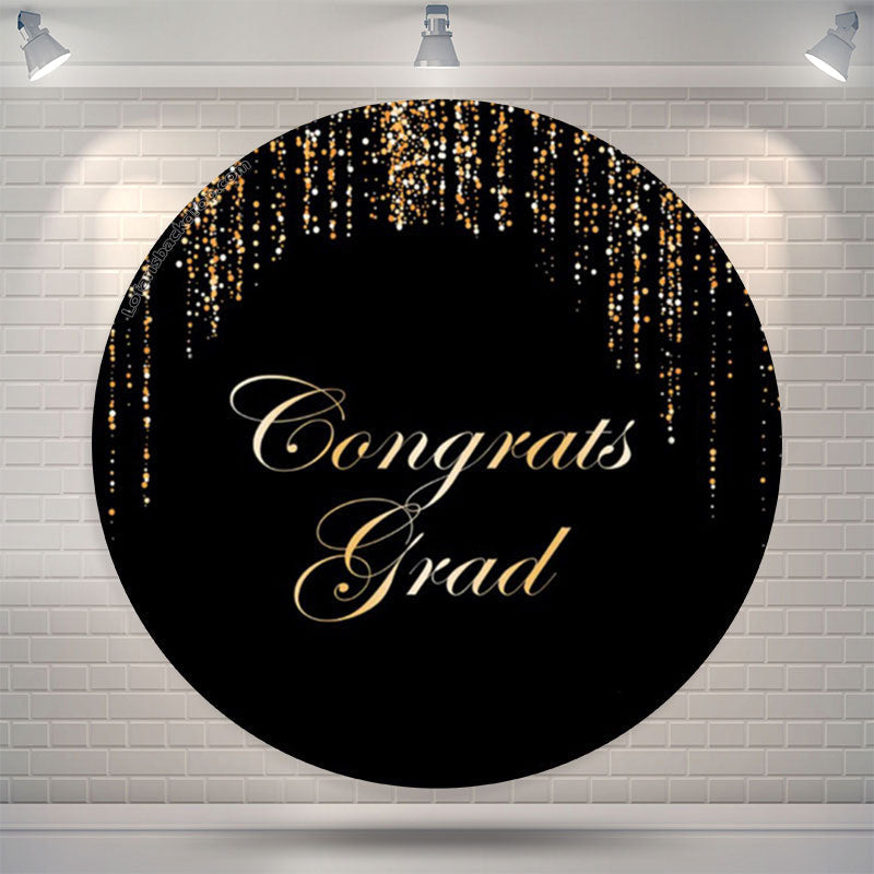 Aperturee Black Gold String Congrats Grad Round Backdrop Decoration