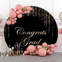 Aperturee Black Gold String Congrats Grad Round Backdrop Decoration