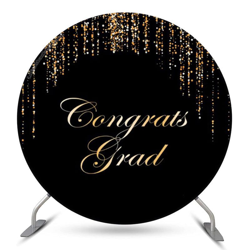 Aperturee Black Gold String Congrats Grad Round Backdrop Decoration