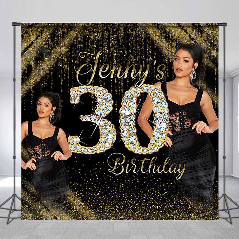 Aperturee - Black Gold Talk Thirty Custom Photo Birthday Backdrop