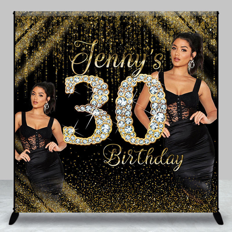 Aperturee - Black Gold Talk Thirty Custom Photo Birthday Backdrop