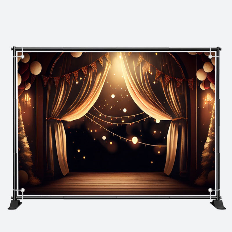 Aperturee - Black Gold Warm Light Curtain Birthday Backdrop