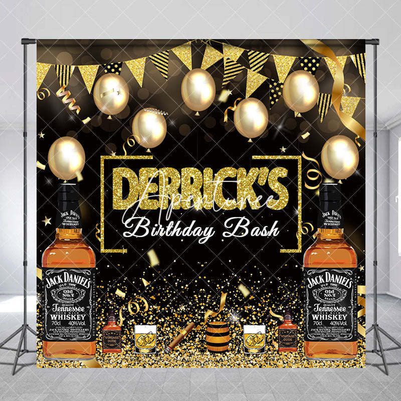 Aperturee - Black Gold Whiskey Custom Name Birthday Backdrop