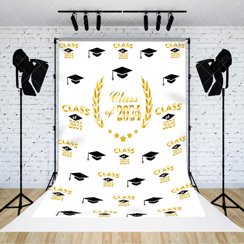 Aperturee - Black Gold White Caps Class 2024 Graduation Backdrop