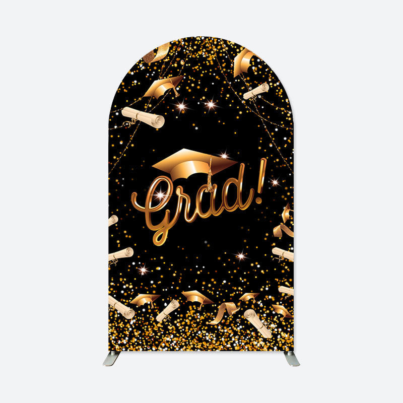 Aperturee - Black Golden Bachelor Cap Graduation Arch Backdrop