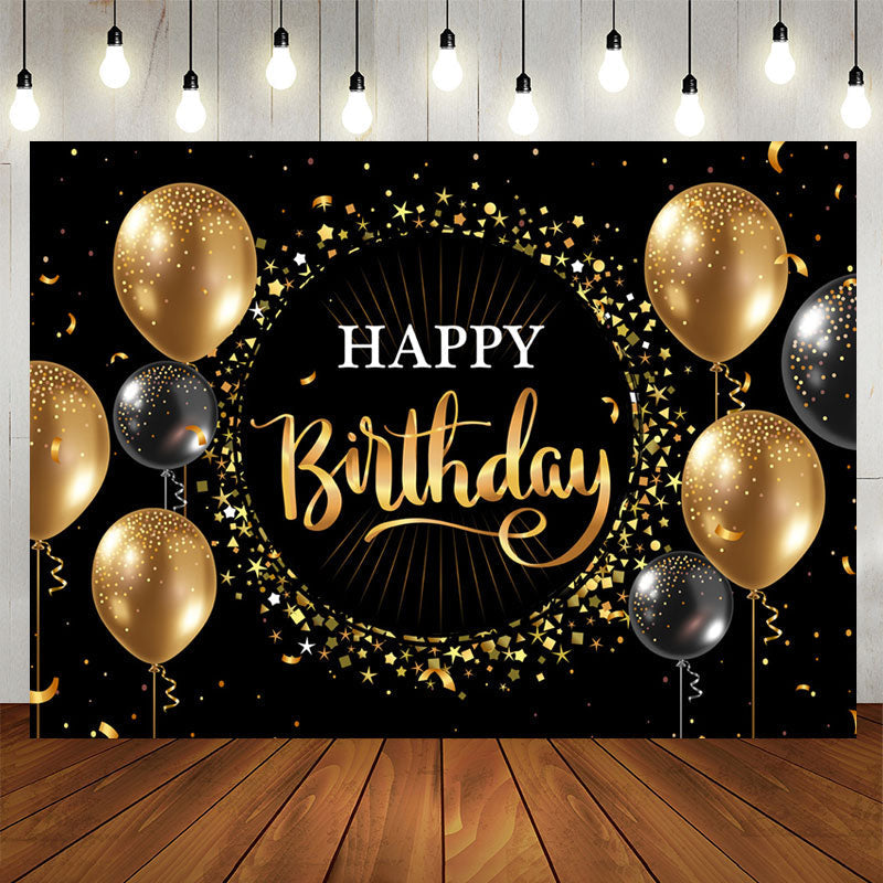 Aperturee - Black Golden Balloon Star Circle Birthday Backdrop